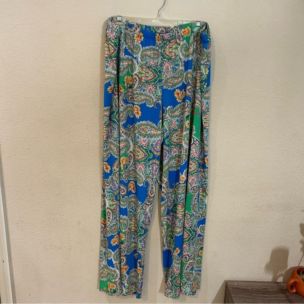 Sunny Leigh Colorful Paisley Wide Leg Pants Women's 3XL Boho Pull-On Plus